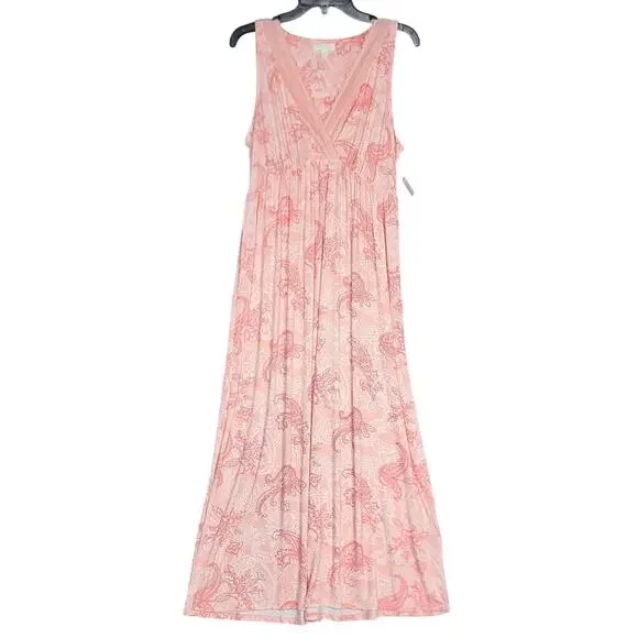 Charter Club Sleeveless Nightgown Lace Trim Orange Blossom Paisley Medium - Picture 1 of 9